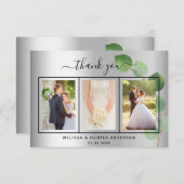 Weddenschap zilveren eucalyptusfotoscript elegant bedankkaart (Voorkant / Achterkant)