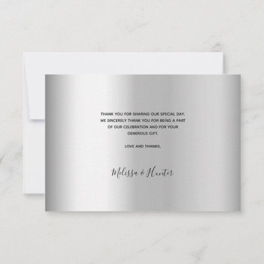 Weddenschap zilveren fotoscript elegant modern bedankkaart (Achterkant)