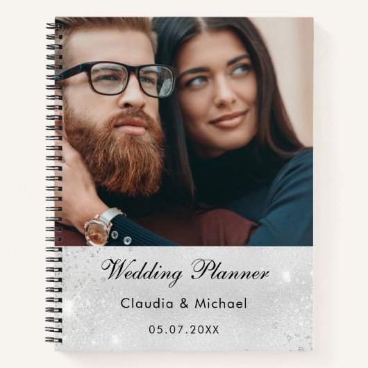 Weddenschap zilveren glitter bruidfoto notitieboek (Voorkant)