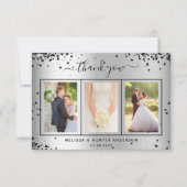 Weddenschap zilveren zwarte glitter-fotoscript bedankkaart (Voorkant)