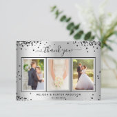 Weddenschap zilveren zwarte glitter-fotoscript bedankkaart (Staand voorkant)