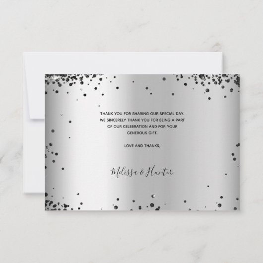Weddenschap zilveren zwarte glitter-fotoscript bedankkaart (Achterkant)