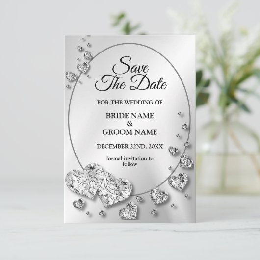 Weddenschap Zilverkleurig Hiny Geometric Elegant Save The Date (Staand voorkant)
