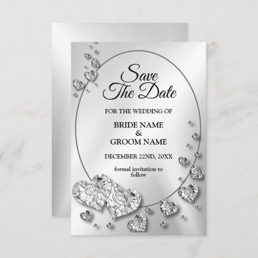 Weddenschap Zilverkleurig Hiny Geometric Elegant Save The Date (Voorkant / Achterkant)