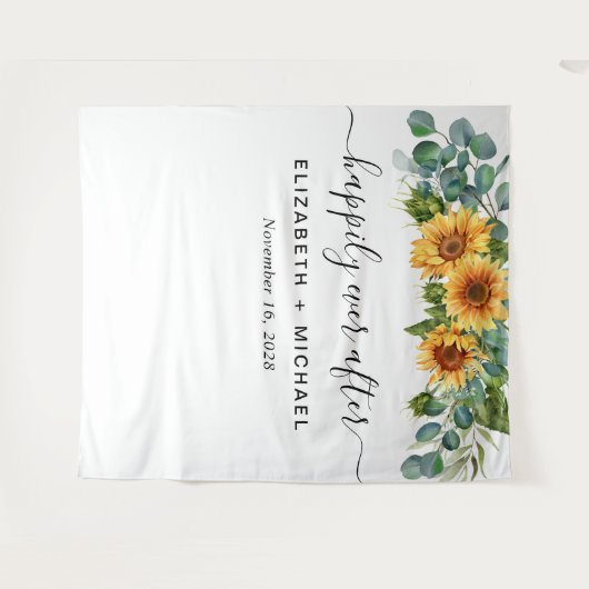 Weddenschap Zonnebloem Eucalyptus Foto Booth Wandkleed (Voorkant (horizontaal))