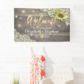 Weddenschap Zonnebloem Rustic Wood & String Lights Spandoek (Insitu)