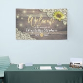 Weddenschap Zonnebloem Rustic Wood & String Lights Spandoek (Beurs)