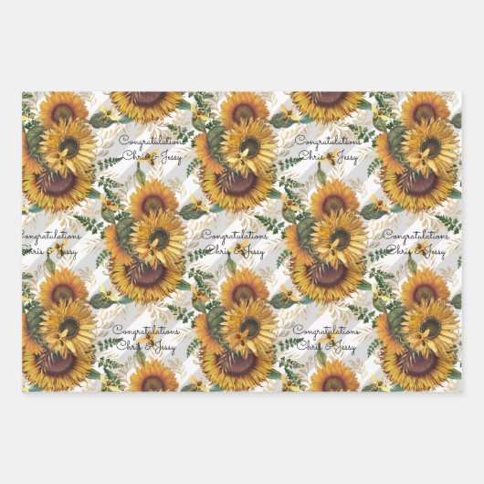 Weddenschap Zonnebloemen en bijen Namen 3 Gift toe Inpakpapier Vel (Voorkant 3)