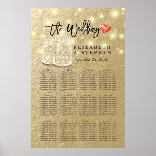 Weddenschapenkaart Mason Jar String Lights Gold Poster (Voorkant)