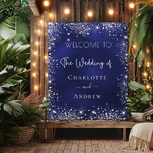 Weddenschappelijke blauwe zilverglitter welkom poster