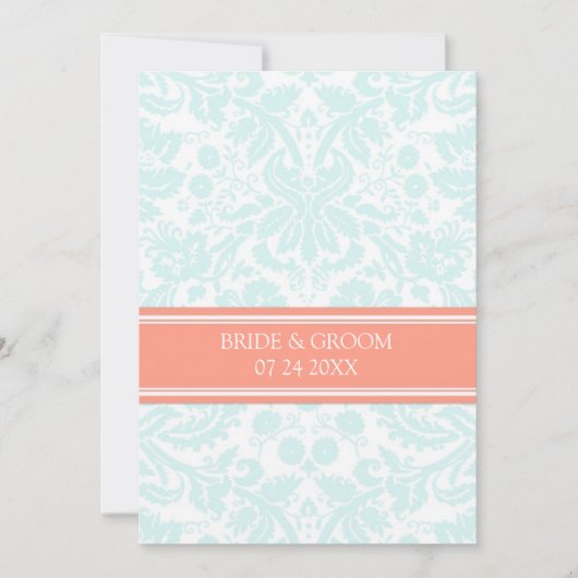Weddenschappen Aqua Coral Damask Pattern Kaart (Voorkant)