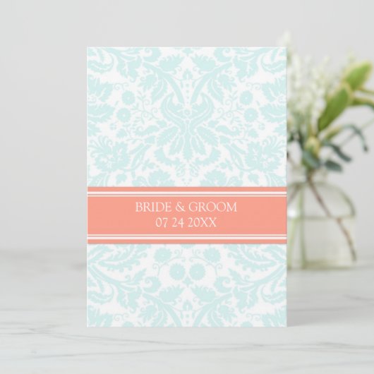 Weddenschappen Aqua Coral Damask Pattern Kaart (Staand voorkant)