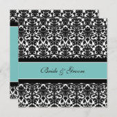 Weddenschappen Blauwgroen Black White Damask Kaart (Voorkant / Achterkant)