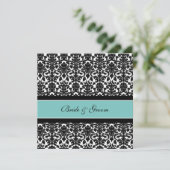 Weddenschappen Blauwgroen Black White Damask Kaart (Staand voorkant)