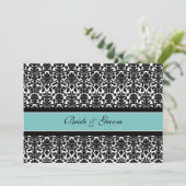 Weddenschappen Blauwgroen Black White Damask Kaart (Staand voorkant)