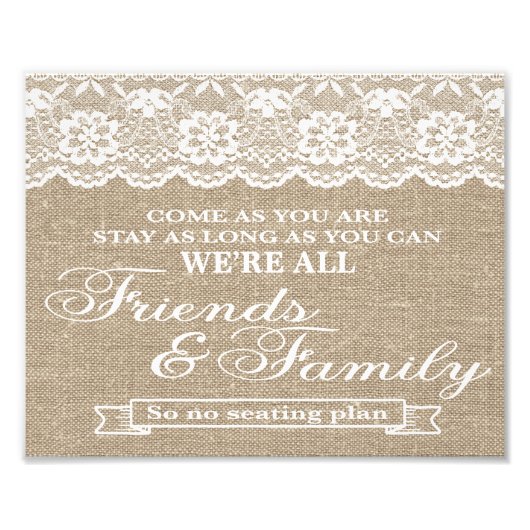 Weddenschappen - Burlap & Lace - Freinds & Familie Foto Afdruk (Voorkant)