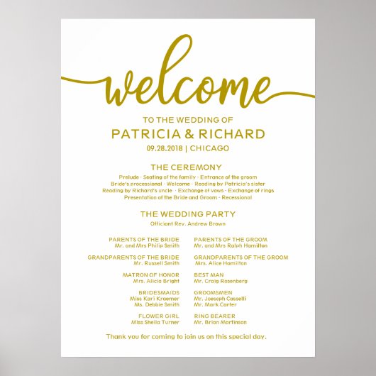 Weddenschappen-ceremoniesprogramma Eenvoudige kall Poster (Voorkant)