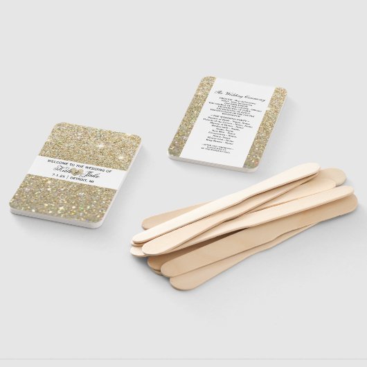 Weddenschappen-ceremoniesprogramma - Gold Glitter Handwaaier (Niet-gemonteerd)
