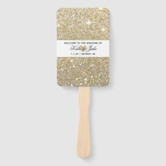 Weddenschappen-ceremoniesprogramma - Gold Glitter  Handwaaier (Voorkant)