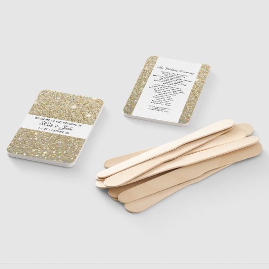 Weddenschappen-ceremoniesprogramma - Gold Glitter Handwaaier (Niet-gemonteerd)