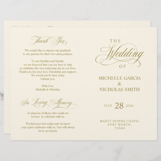 Weddenschappen Ceremony Program Classic Elegance G (Voorkant / Achterkant)