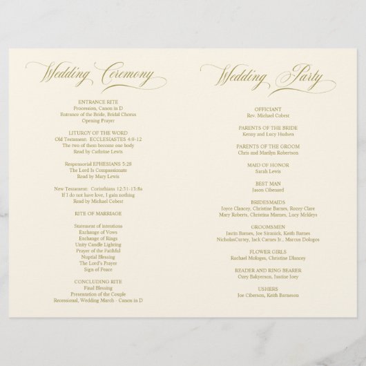 Weddenschappen Ceremony Program Classic Elegance G (Achterkant)