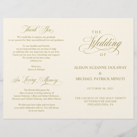 Weddenschappen Ceremony Program Classic Elegance G (Voorkant)