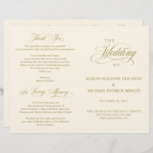 Weddenschappen Ceremony Program Classic Elegance G (Voorkant / Achterkant)