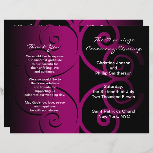 Weddenschappen Ceremony Program Pink Butterfly Cur (Voorkant / Achterkant)