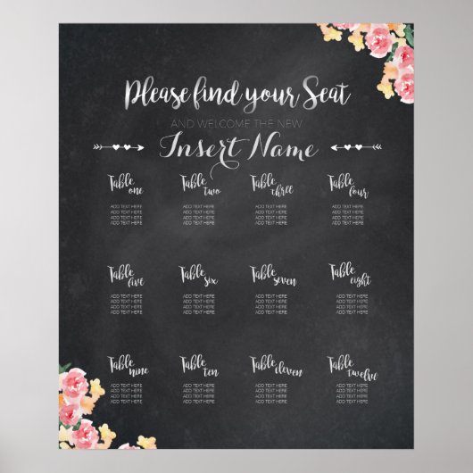 Weddenschappen | Chalkboard Floral Poster (Voorkant)