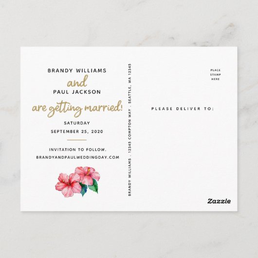 Weddenschappen De datum opslaan | Foto met tropisc Briefkaart (Achterkant)