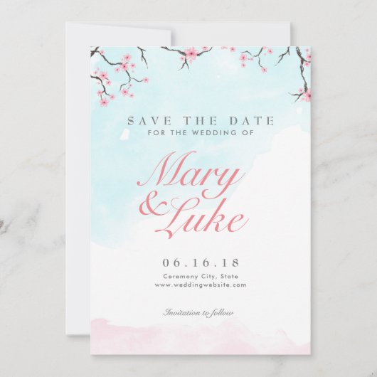 Weddenschappen De datum opslaan | Waterverf Cherry Save The Date (Voorkant)