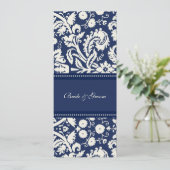 Weddenschappen Donkere blauwe crème Damask Kaart (Staand voorkant)