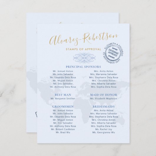 Weddenschappen Entourage Travel Theme Passport Informatiekaartje (Voorkant / Achterkant)