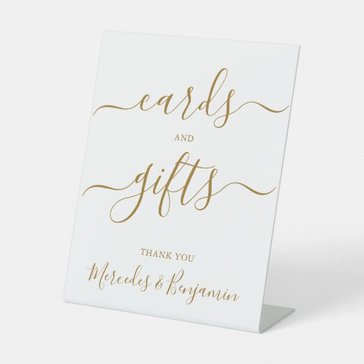 Weddenschappen Gifts Elegant Gold Calligraphy Reclamebord Met Voetstuk (Voorkant)