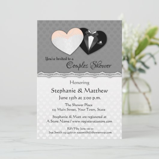 Weddenschappen, harten, Gray Couple Shower-uitnodi Kaart (Staand voorkant)