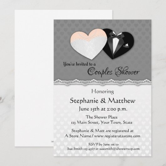 Weddenschappen, harten, Gray Couple Shower-uitnodi Kaart (Voorkant / Achterkant)