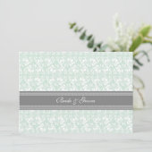 Weddenschappen Invitaties Mint Gray White Damask Kaart (Staand voorkant)