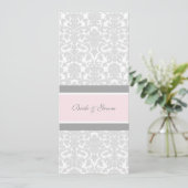 Weddenschappen Invitaties Roze Grijze Damask Kaart (Staand voorkant)