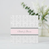 Weddenschappen Invitaties Roze Grijze Damask Kaart (Staand voorkant)