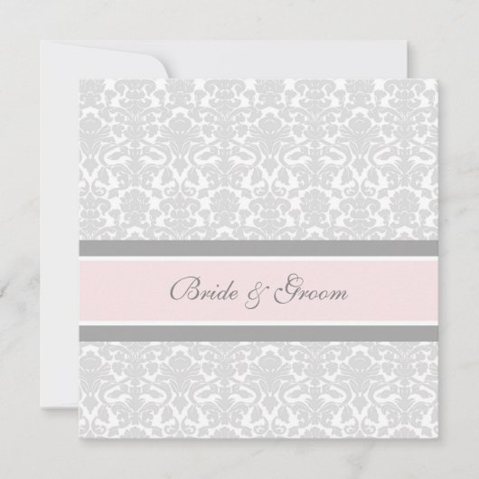 Weddenschappen Invitaties Roze Grijze Damask Kaart (Voorkant)