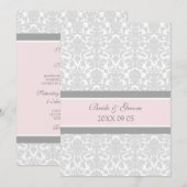 Weddenschappen Invitaties Roze Grijze Damask Kaart (Voorkant / Achterkant)
