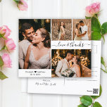Weddenschappen Liefde en Bedankt Foto Collage Hart Briefkaart<br><div class="desc">Elegant, minimalistisch met een briefje bruiloft 4 Foto Collage Dank u briefkaart. Stijlvolle bruiloft bedankt je sjabloon met vier foto's op de voorkant en één foto op de achterkant. Met de tekst "Liefde en bedankt" in een handgeschreven lettertype met lettertype met lettertype, met wassen of zwart op witte achtergrond. Voeg...</div>