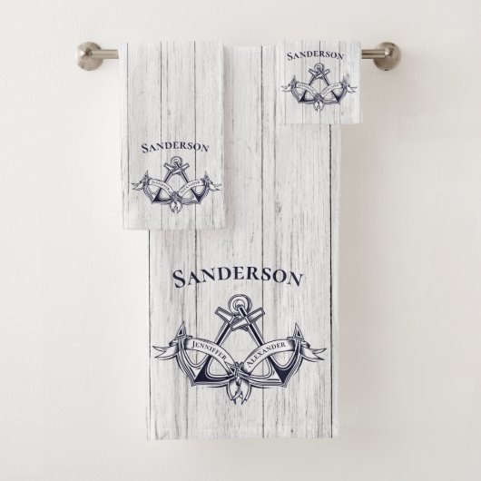 Weddenschappen marineblauw-witte neusmonogrammen bad handdoek (Insitu)