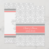 Weddenschappen met Coral Grey White Damask Kaart (Voorkant / Achterkant)