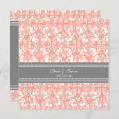 Weddenschappen met Coral Grey White Damask Kaart (Voorkant / Achterkant)