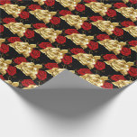 Weddenschappen met papieren gouden Rozen Cadeaupapier<br><div class="desc">Verpakkingspapier met zwarte achtergrondkleur en rode en gouden rozen. Pas dit object aan of koop zoals het is.</div>