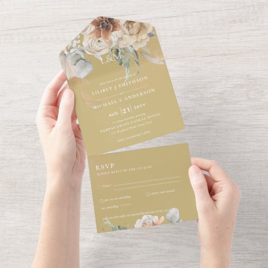 Weddenschappen met RSVP | BOHO Pampas Grass All In One Uitnodiging (Afscheurbaar)