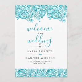 Weddenschappen met turquoise-blue paisley lace programmakaart