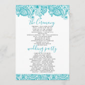 Weddenschappen met turquoise-blue paisley lace programmakaart (Achterkant)